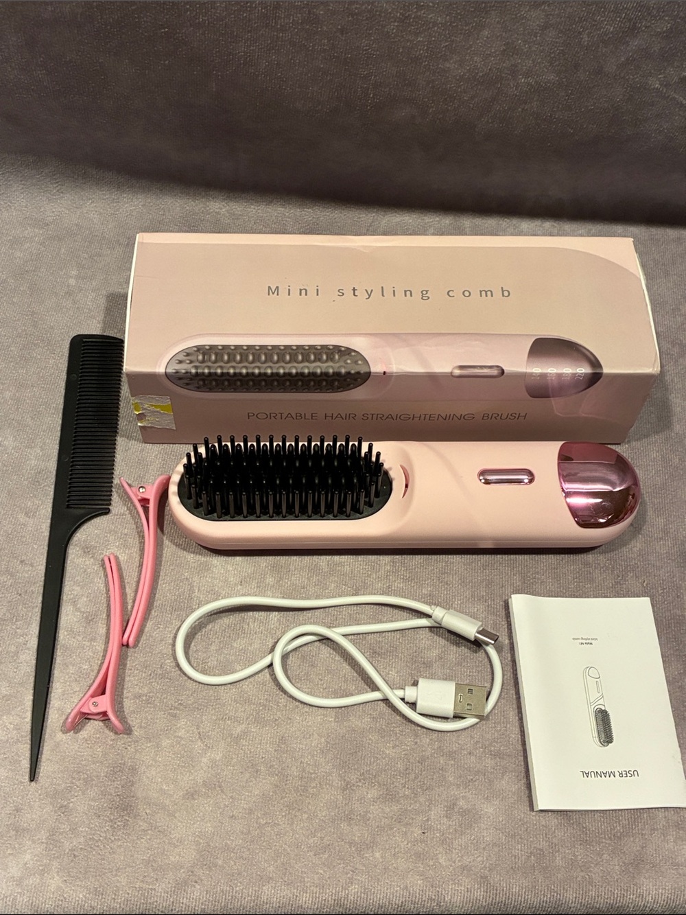 Go Brush Pro Cordless Pink Mini Hair Straightening Brush - Compact Styling Brush